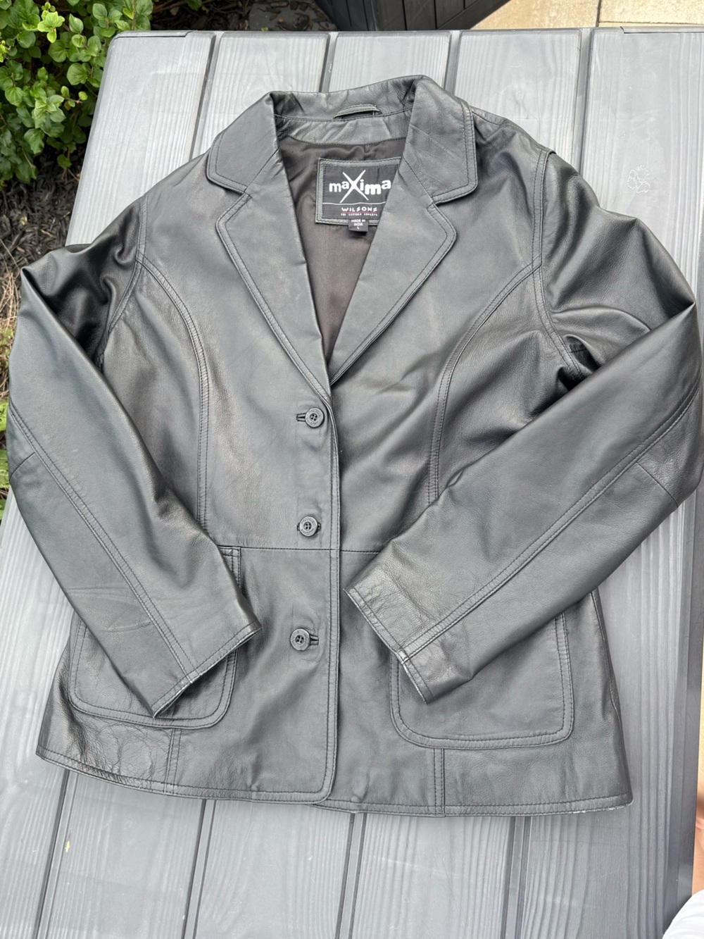 Maxima Black Leather Blazer - Women's Classic Button Jacket